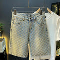 Denim Shorts Men's Summer Loose Straight Ripped Jacquard High-End Mid-Length Pants
